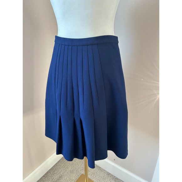 DVF Diane von Furstenberg Navy Blue Eliza Back Pleated A-line Skirt Size 6 - Picture 6 of 9